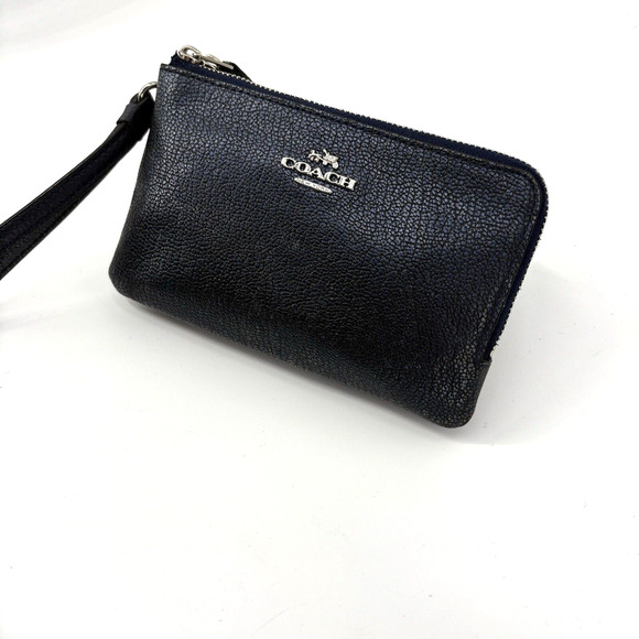 Coach Wristlet Leather Metallic Blue Peacock Silver Hardware - Picture 2 of 6